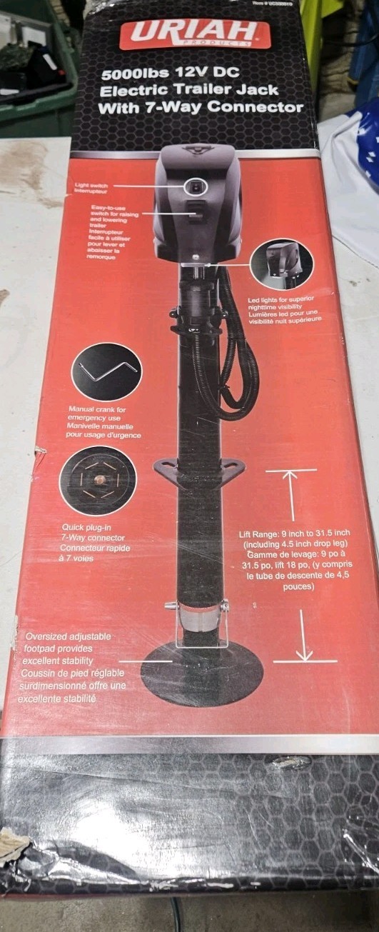 Uriah Products Electric 12V 7 Way Connector 5000 Lb Lift Capacity Trailer Jack