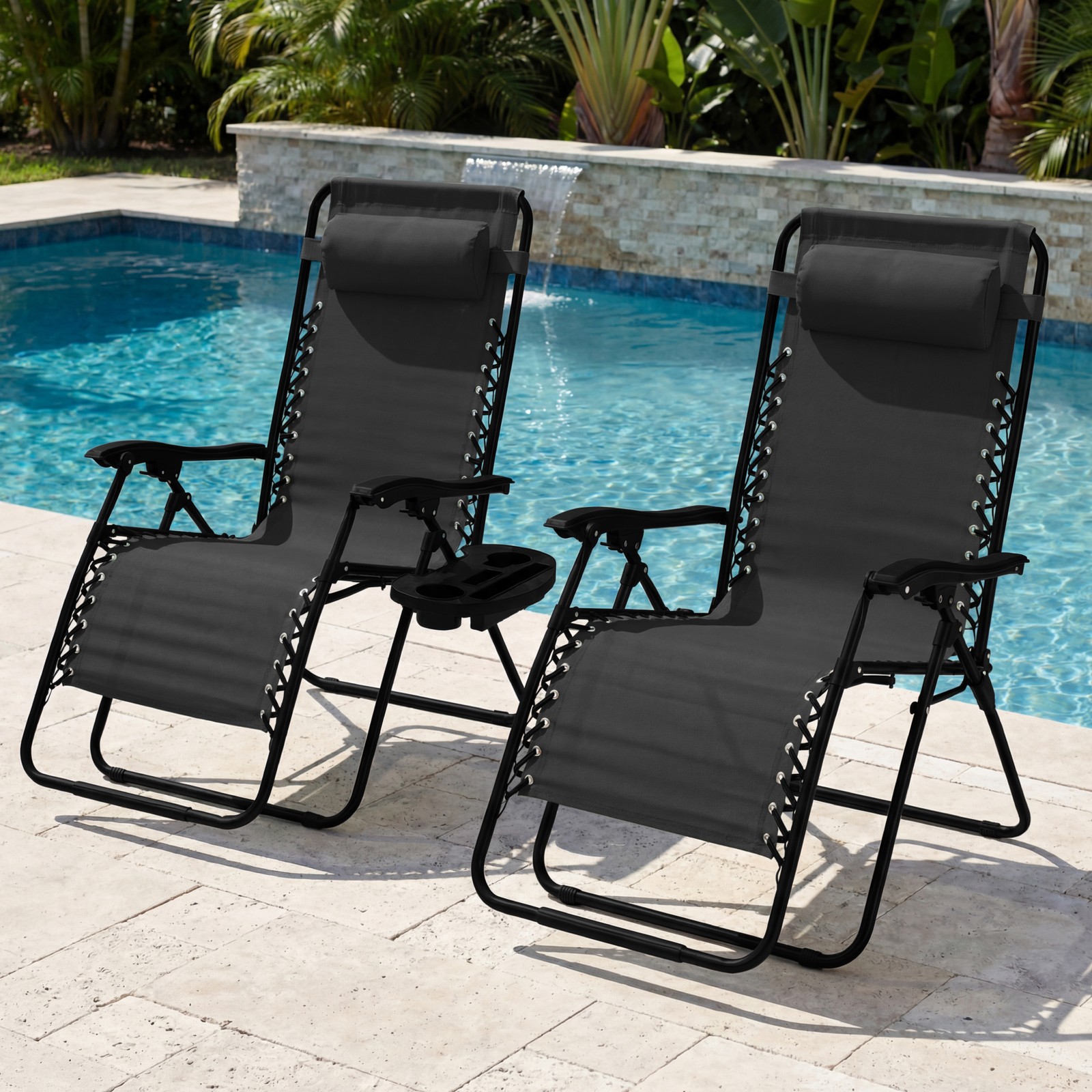Set of 2 Extra Wide Adjustable Zero Gravity Patio Chair Recliners