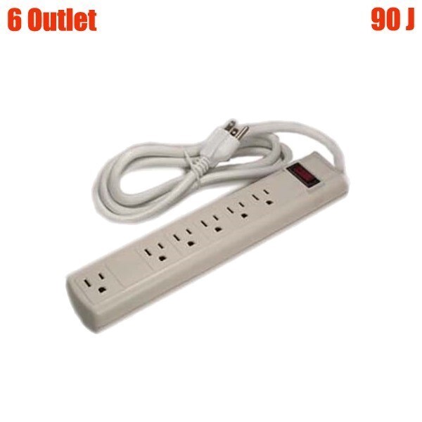 6FT 6 Outlet Plug Perpendicular Power Strip Surge Protector 90J AC 125V 15A