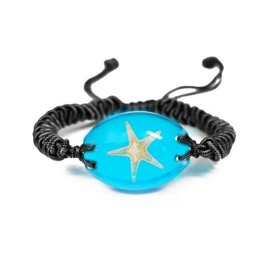 REAL BLUE STARFISH SEASTAR BRACELET ACRYLIC PRESERVED SPECIMEN ADJUSTABLE BAND