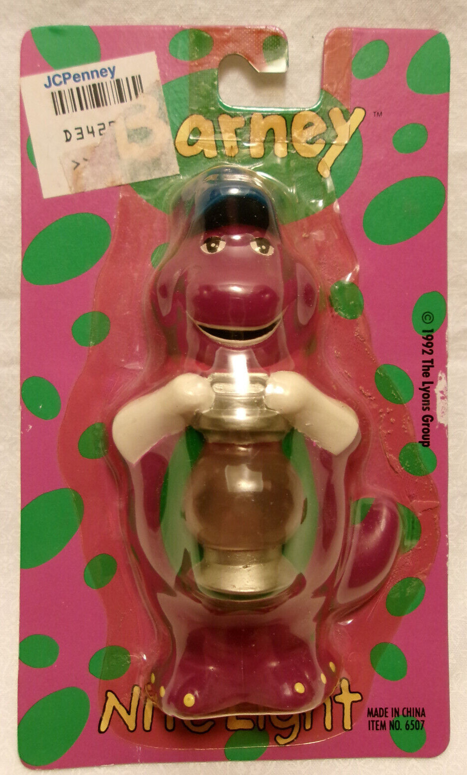 Barney Nite Light, 1992 never opened pkg, train conductor design, 6507