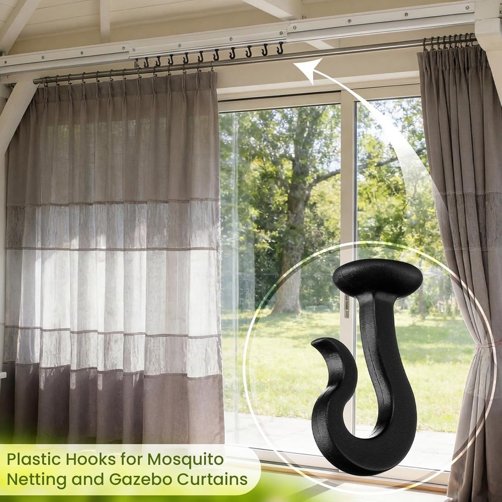 Black Plastic Gazebo Hooks for Hanging For Netting - 50 or 100 Count PP