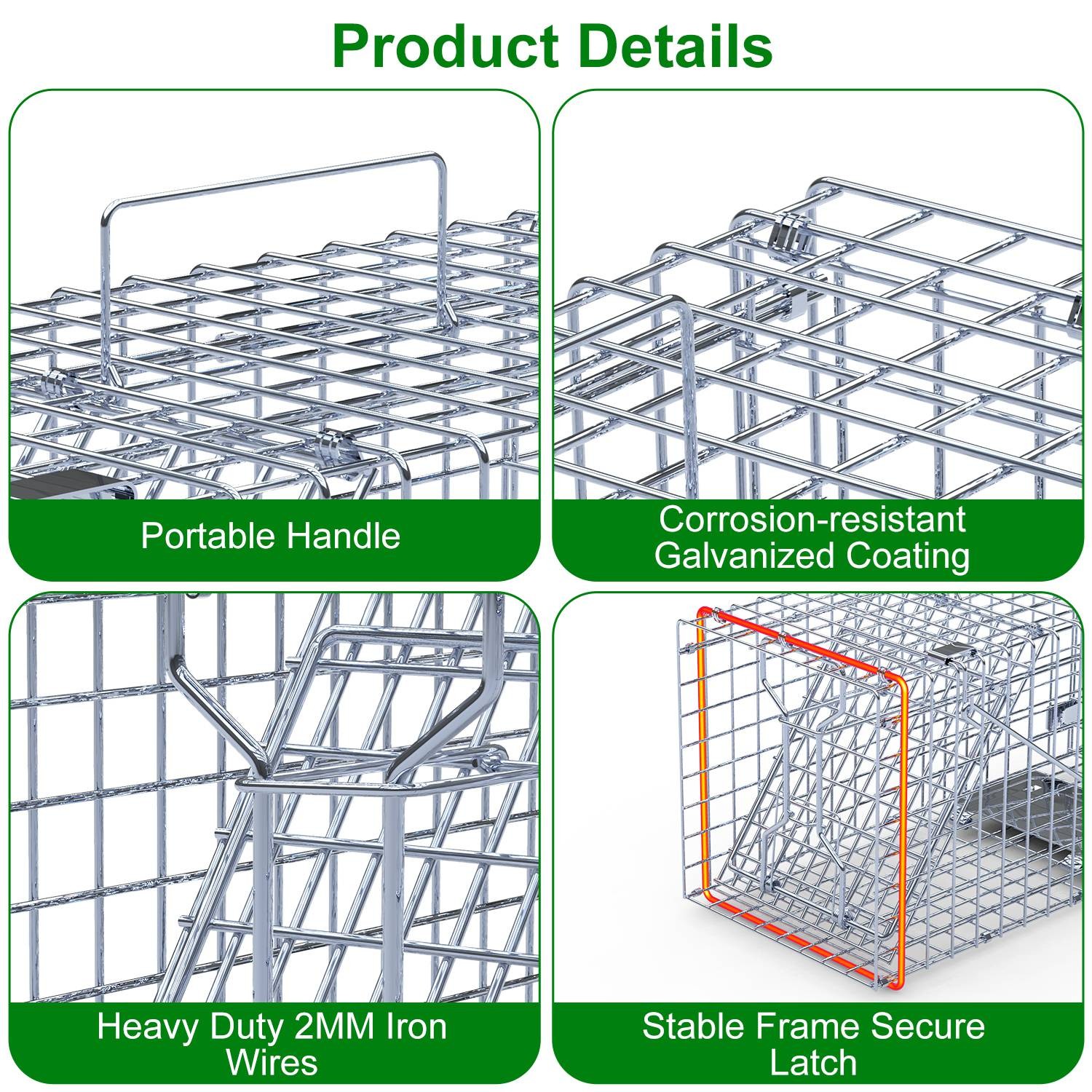 2Pcs 18in Humane Cage Live Animal Single Door Trap for Yard Garden Animal Cage