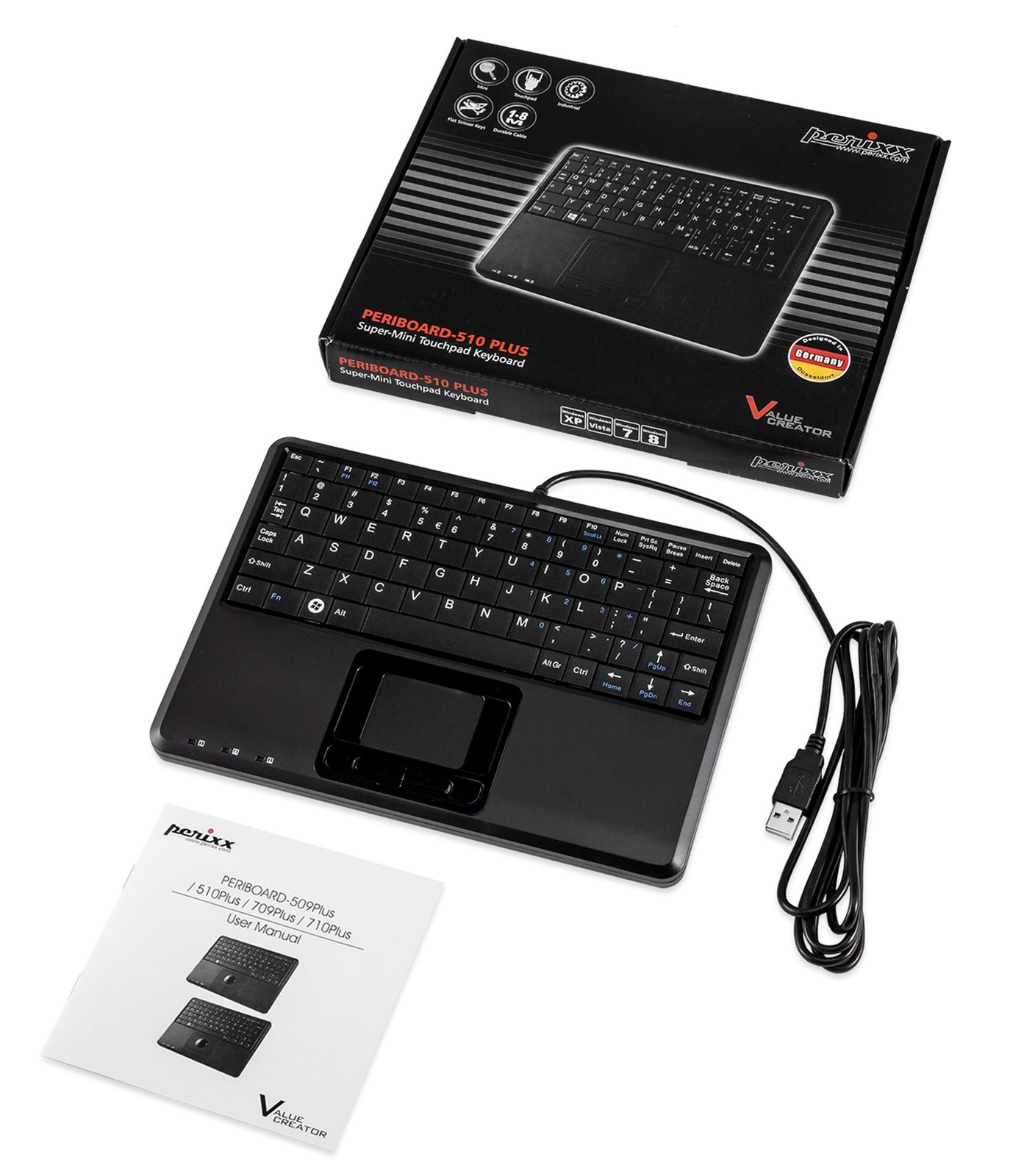 Perixx PERIBOARD-510H Plus, Wired Super Mini USB Touchpad Size, Black
