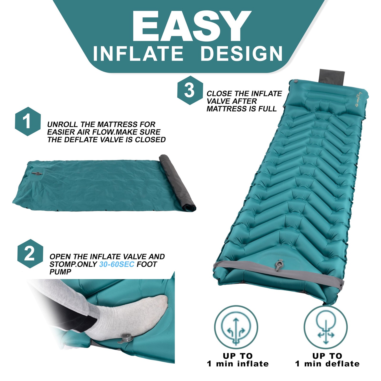 Sleeping Pad with Pillow, Self Inflating Extra-Thick, Ultralight Sleeping Mat...