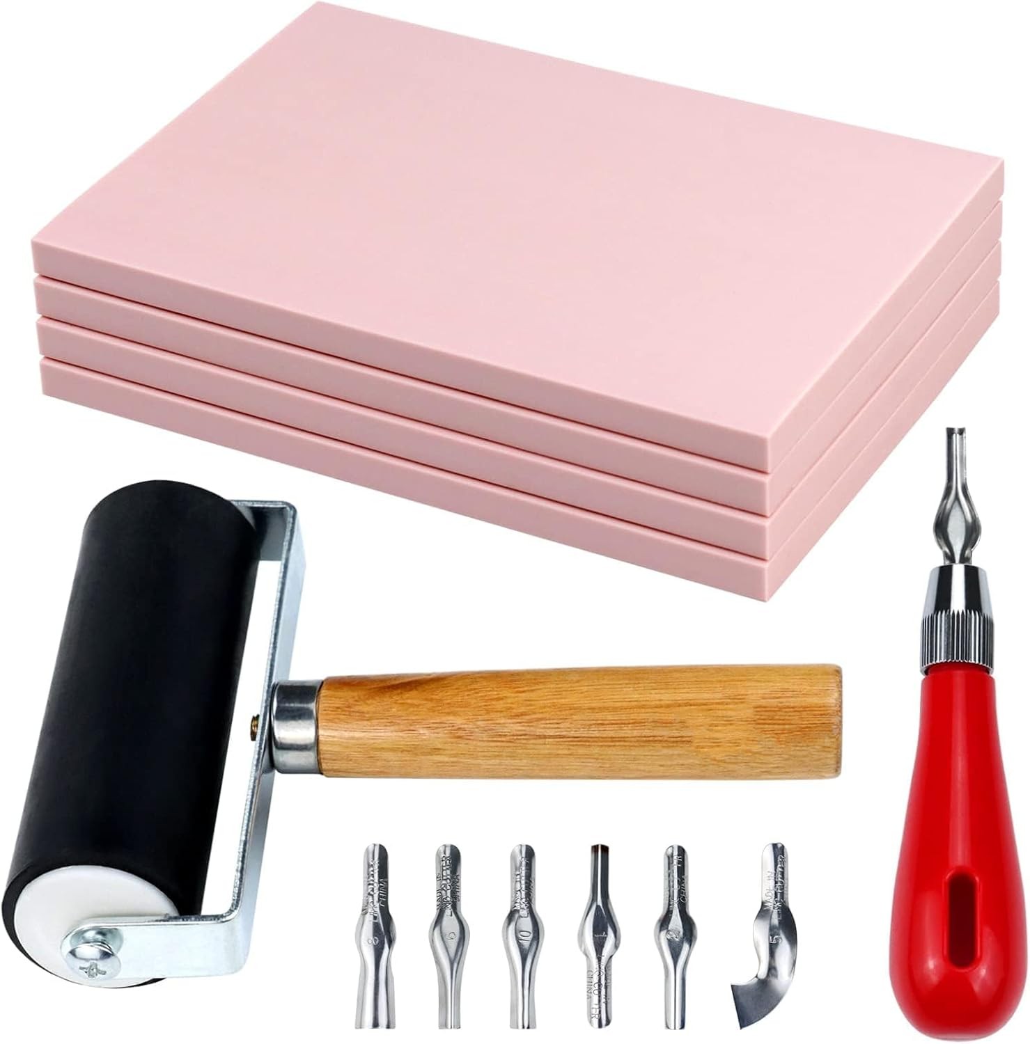 Linocut Printmaking & Stamp Carving Kit - 4Pcs 4"x6" Soft Rubber Linoleum Blo...
