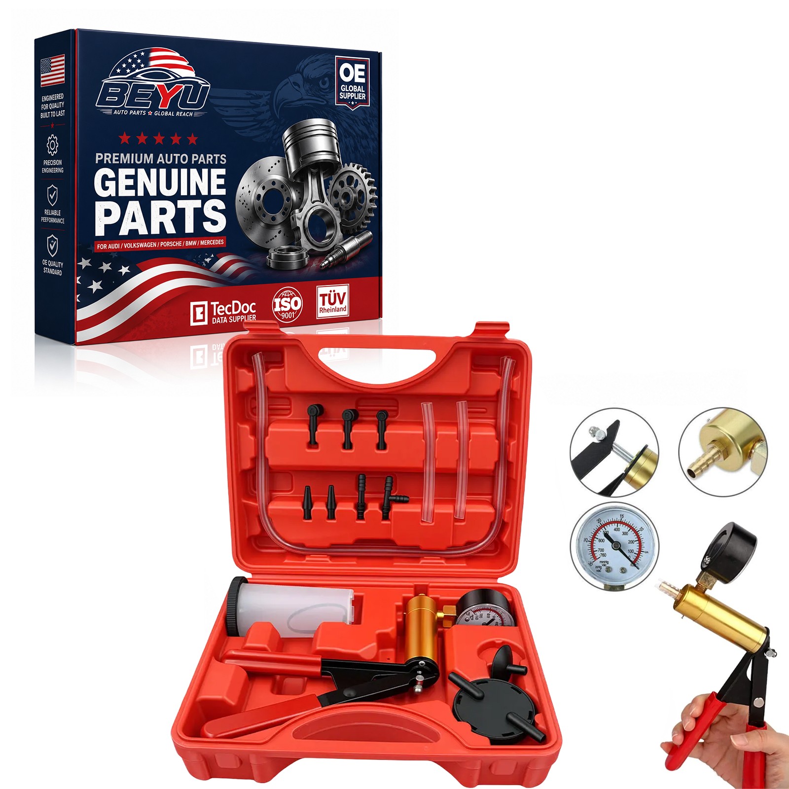 Hand Held Vacuum Pressure Pump Tester Set Brake Fluid Bleeder Bleeding Kit + Box