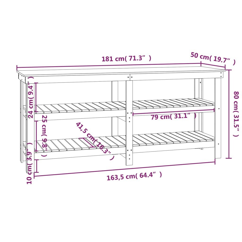 NNEVL Work Bench 181x50x80 cm Solid Wood Pine