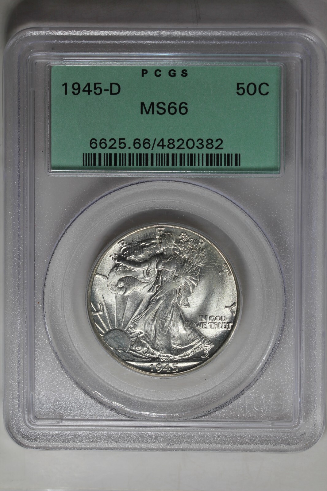 1945-D  .50  PCGS  MS66    Walking Liberty,  Lady Liberty Half
