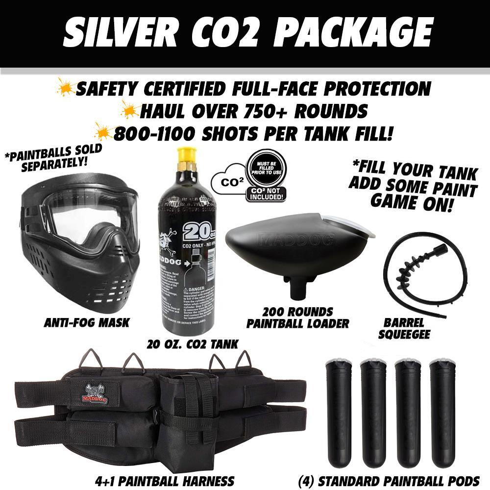 Maddog Tippmann Vantage Silver CO2 Paintball Gun Marker Starter Package