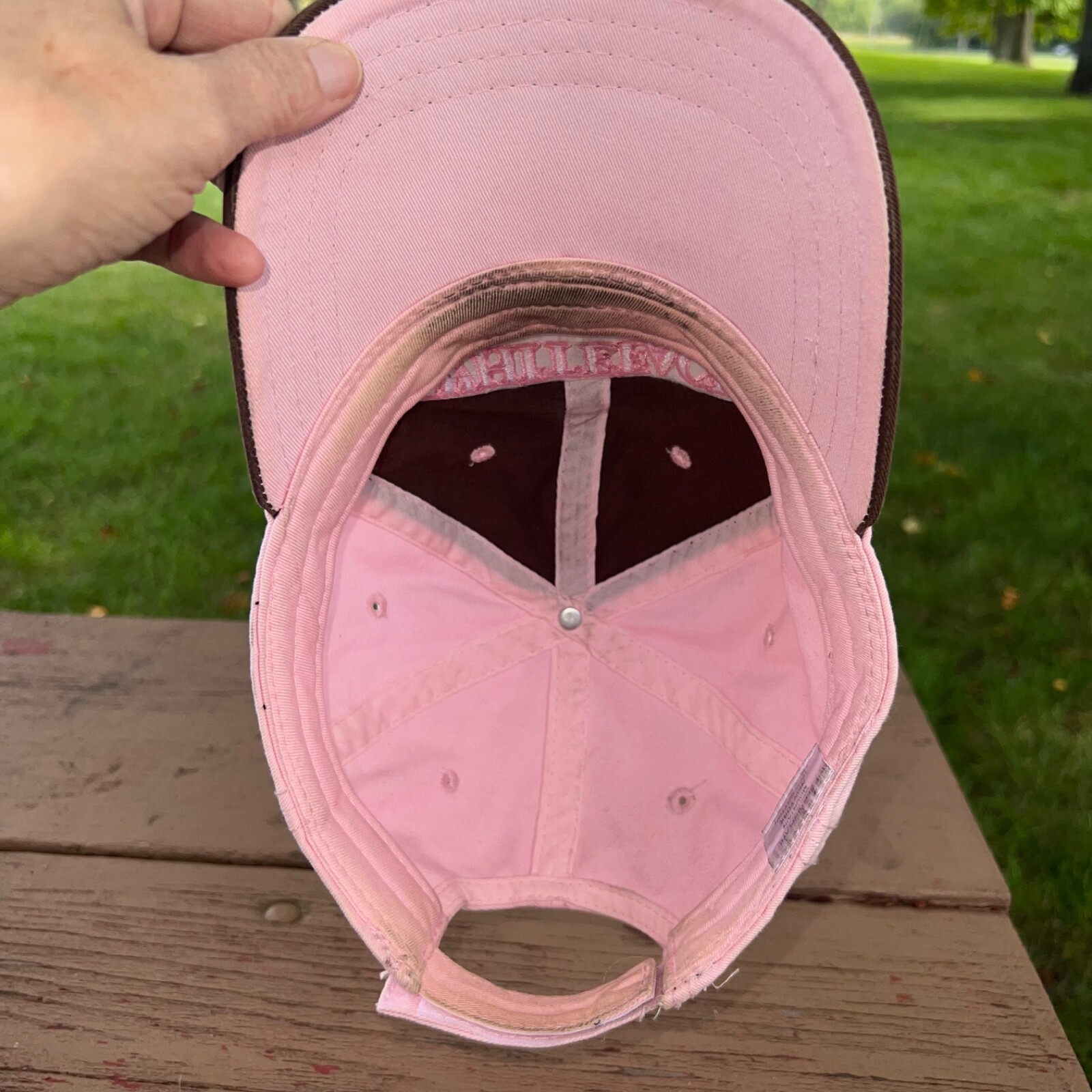 Whiteface Mountain Pink and Brown cotton Hat Cap Hook Loop VGC