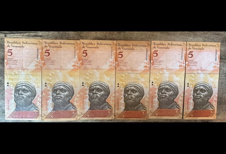 Lot of 6 Venezuelan 5 Bolivares Banknotes