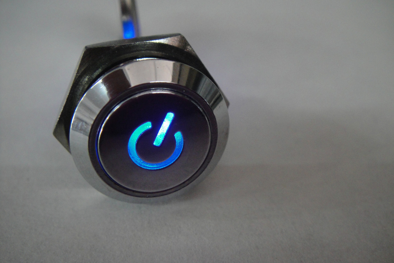 Power Logo BLUE Led 12V Metal Switch Latching Push Power Button 16mm