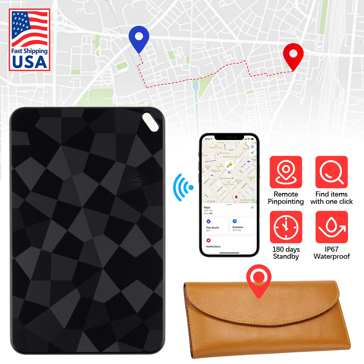 Smart Wallet Tracker Card Wireless GPS Finder for iPhone Find My App / Android `