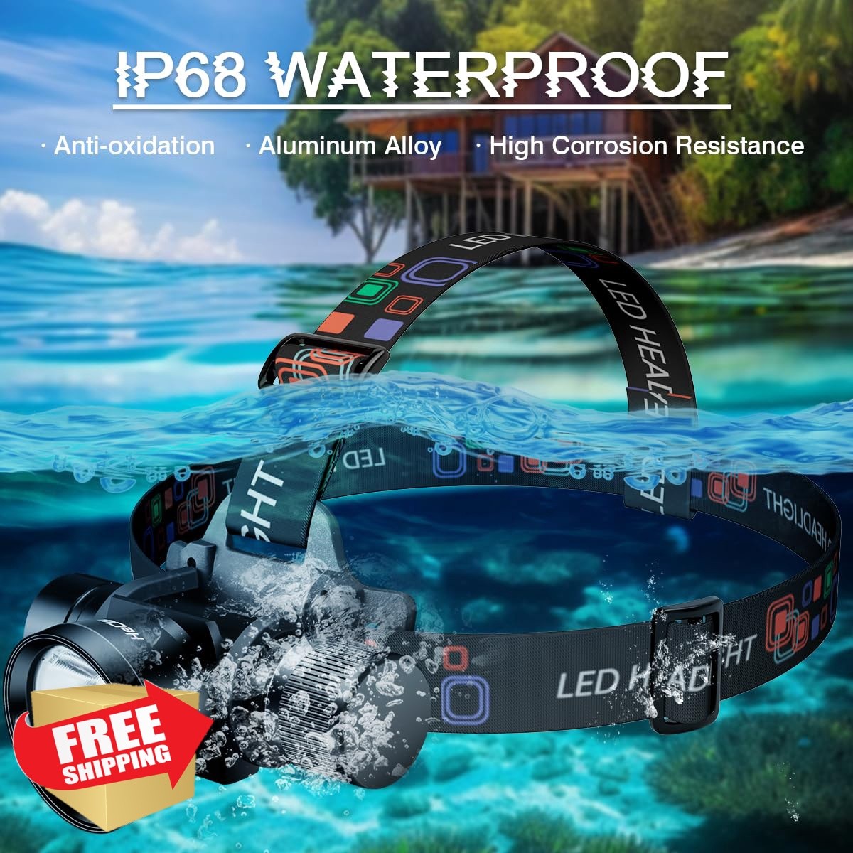 HECLOUD 3000 Lumens Super Bright Diving Headlamp IP68 Waterproof Dive Flashli...