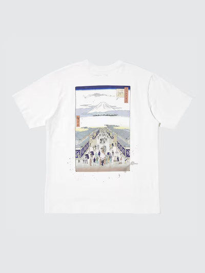 UNIQLO UT Ukiyo-e T-Shirt Mt Fuji Hiroshige Graphic Japan Boston Museum White