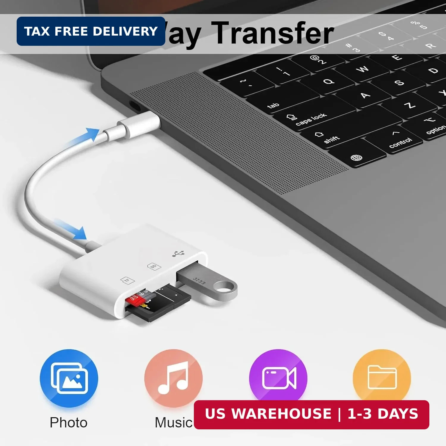 SD Card Reader USB C for iPhone 17 16 15, 3-in-1 Memory Card Reader Type C High