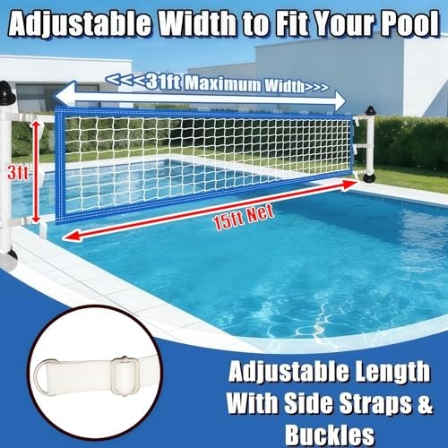 Upgrade Pool Volleyball Net Replacement, Adjustable Length 15-31 FT Portable