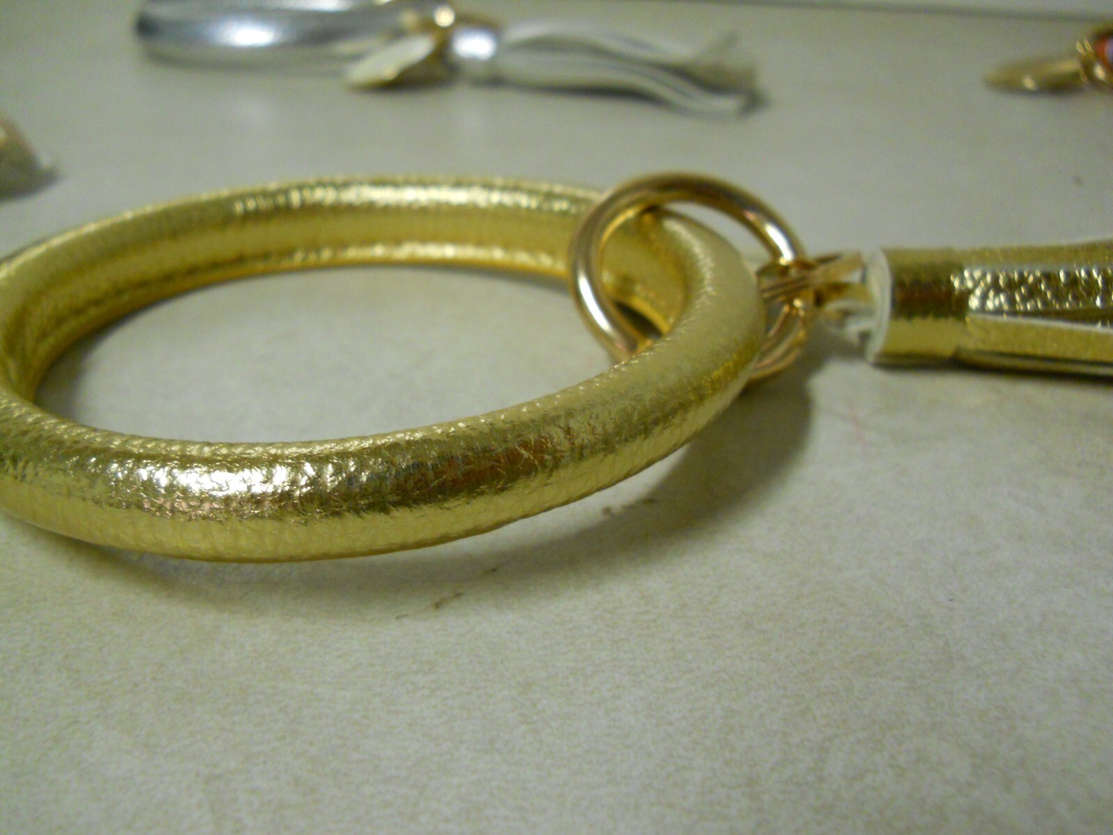 Metallic Leatherette Bangle Bracelet Wristlet Key Rings Keychain Choose UR Color