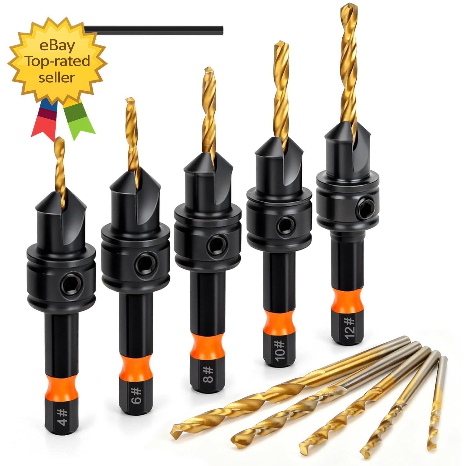 Countersink Drill Bit Set 11 Piece Titanium Coated 1 4 Inch Wood Pilot Hole Tool