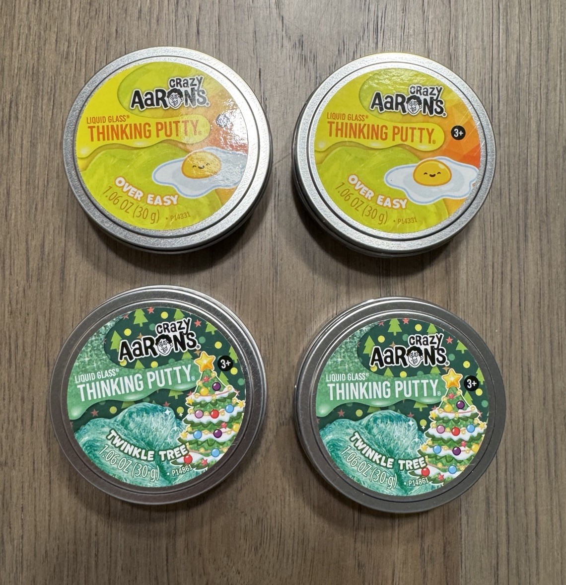 Aaron Crazy Lot of 4 Liquid Glass Thinking Putty 2 Over Easy & 2 Twinkle Tree