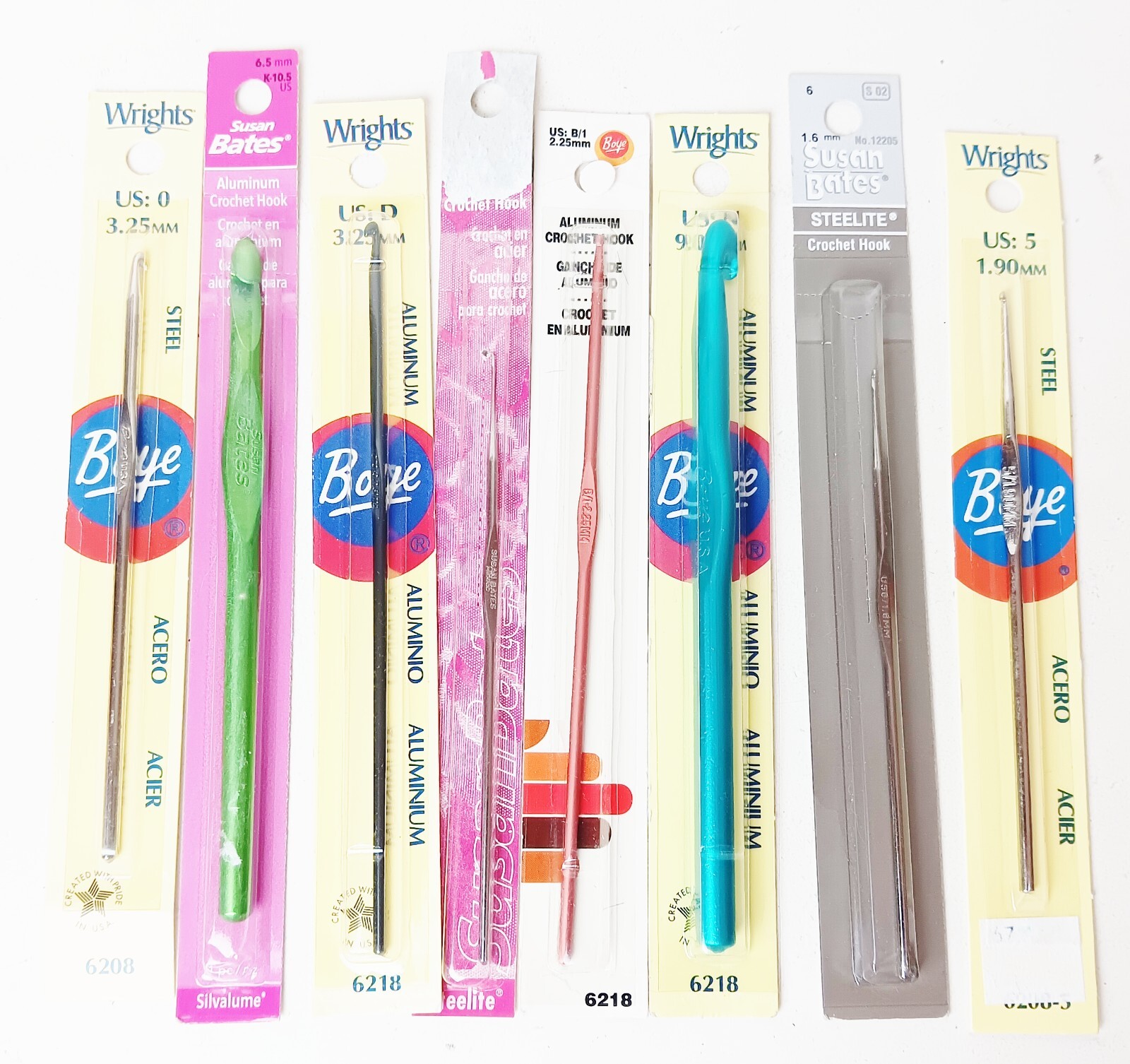 Metal Crochet Hooks Large & Small Sizes Wrights Susan Bates Lot of 8 New in Pack
