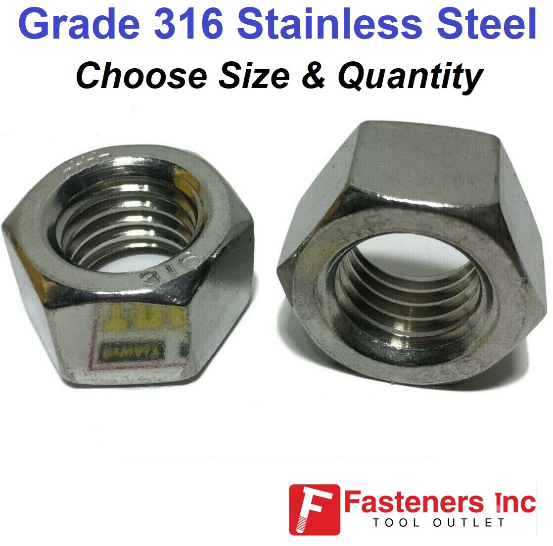UNC 316 Grade Stainless Steel Finished Hex Nut GRADE 316 (Choose Size & Qty)