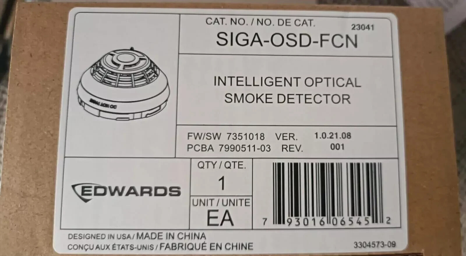BRAND NEW EDWARDS EST SIGA-OSD-FCN INTELLIGENT OPTICAL SMOKE DETECTOR FREE SHIP