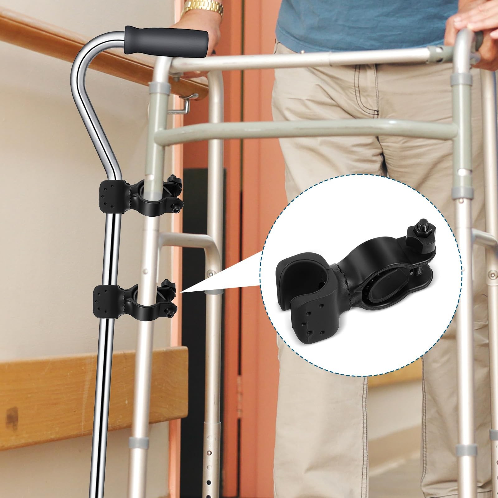 Thinp 2 Pcs Cane Holder for Walker, Universal Black