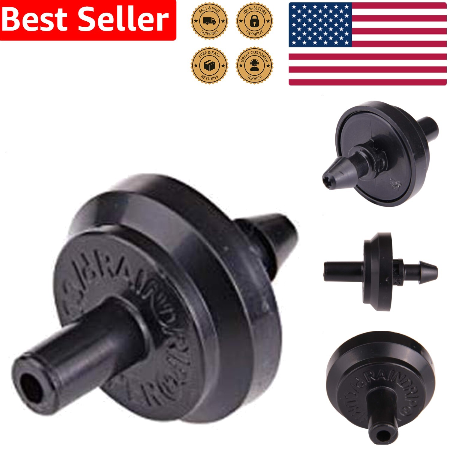 Drip Irrigation Drippers 1 GPH Black Pressure Compensating Emitters 10-Pack S...