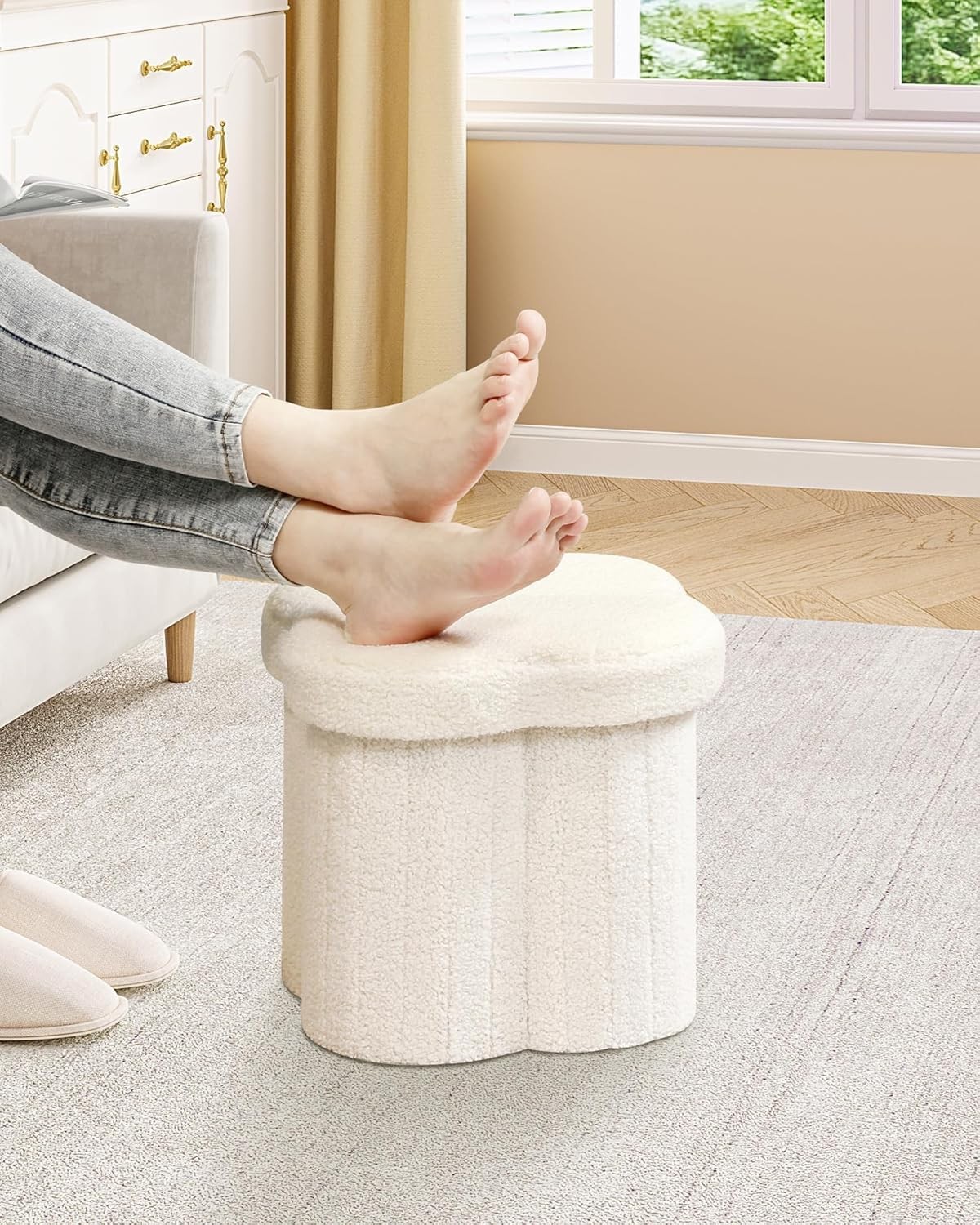 Storage Ottoman Cube Flowers Shaped Ottomans W/ Storage Foot Stool Footrest