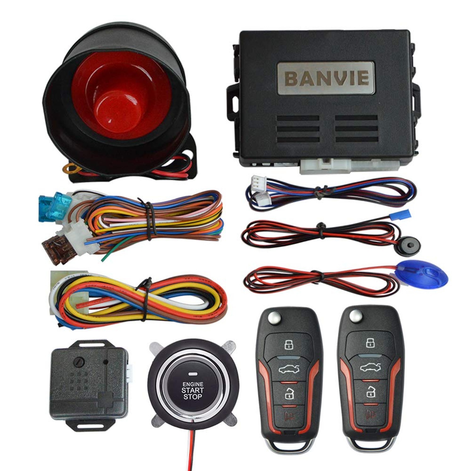 ① Car Keyless Entry Security Alarm System + ② Remote Engine Start St