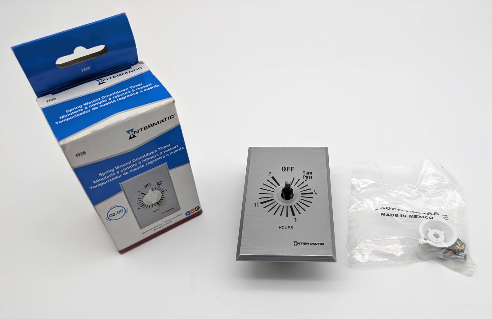 Intermatic FF2H 2 Hour Wall Timer Spring Wound SPST Brushed Metal White Knob