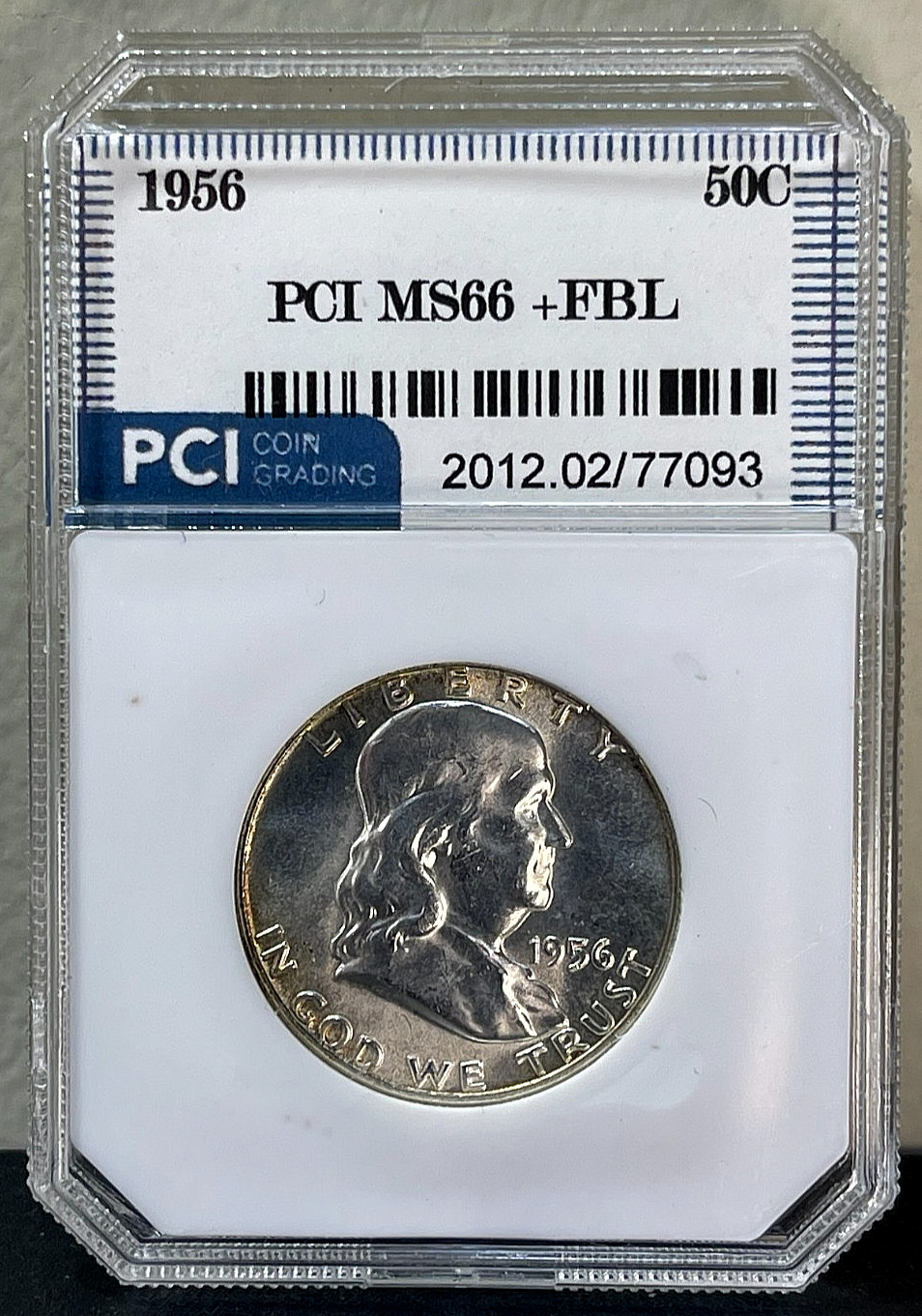 1956 Slabbed Franklin SILVER Half Dollar 50c Full Bell lines