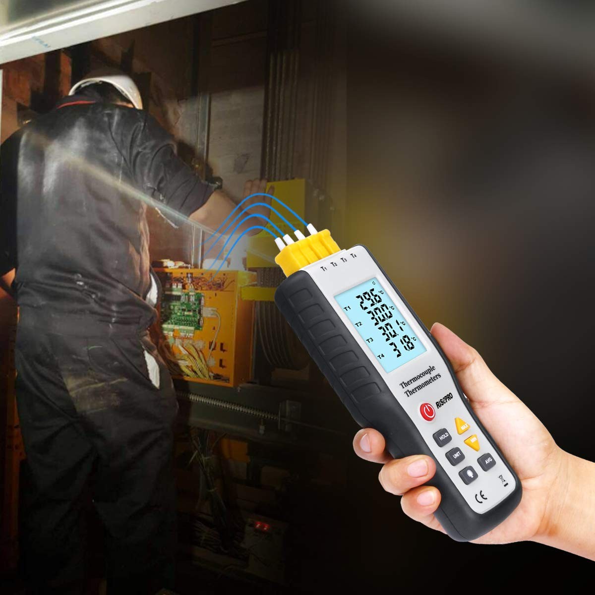 Thermocouple Thermometer, RISEPRO 4 Channel K Type Digital Thermometer White