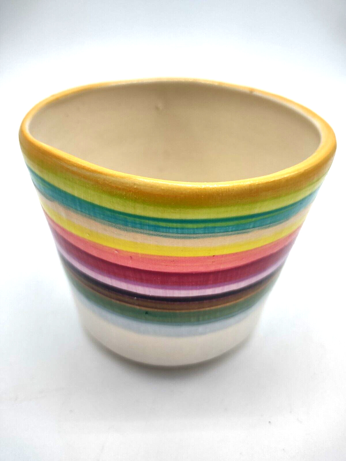 Karacotta Ceramics Planter Made in Austin Texas Cheerful Colorful Stripes 3.5"