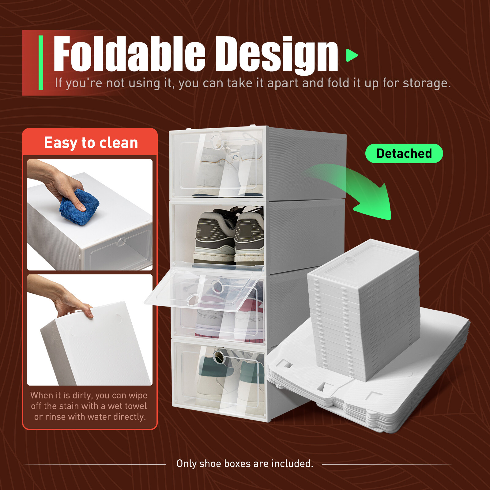 20pc Plastic Shoe Storage Boxes Waterproof PP Surface Foldable Stackable Storage