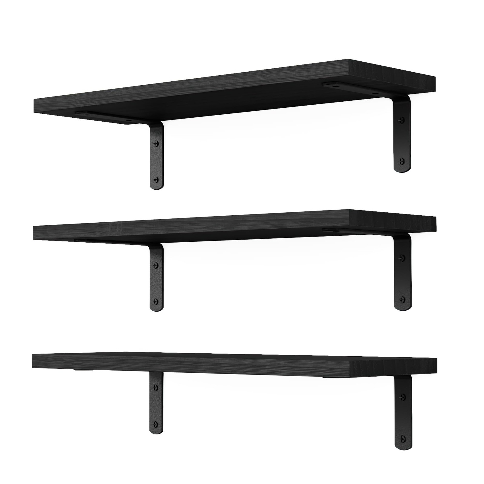 Floating Shelves Wall Wooden Shelf Storage Set Bathroom Bedroom HM02 Black 3 Set