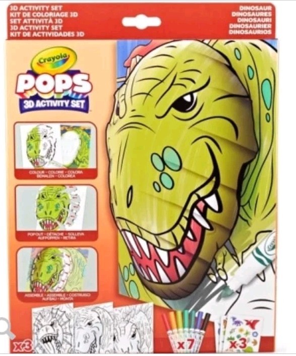🦖 Crayola Colour Pops 3D Activity Set - 3 Art Pages - 7 Pens - 3 Sticker Sheets