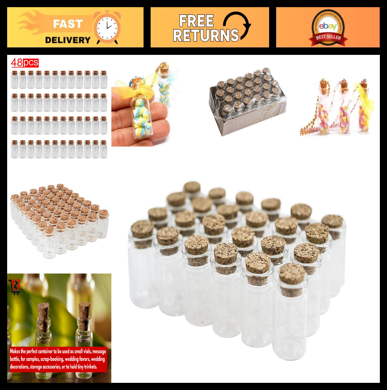 Mini Clear Glass Jars with Cork Stoppers - 1.5" Tall for Crafts & Party Favors (