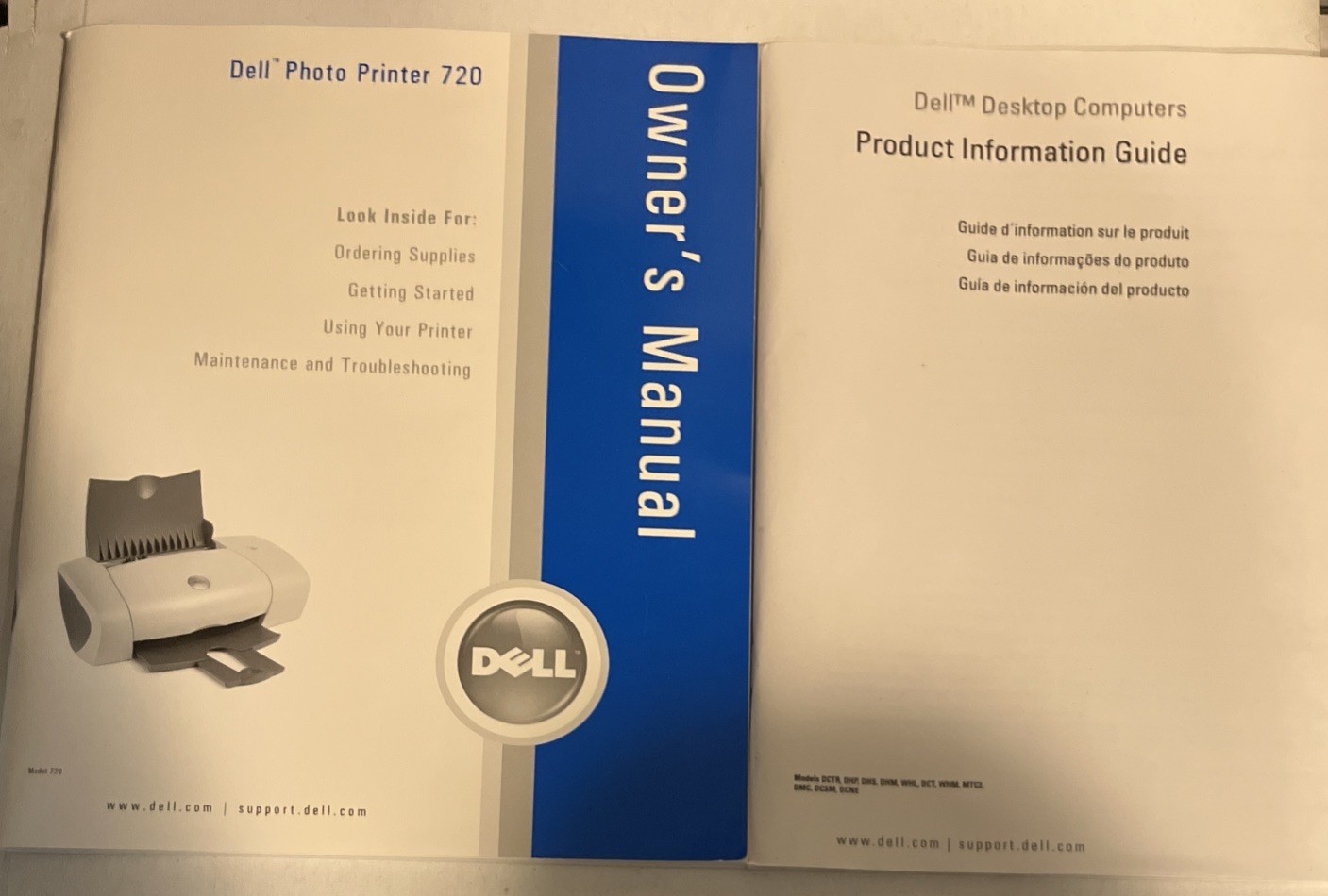 2004 Dell Photo Printer Model 720 Owner’s Manual/Product Info Guide/Setup. IO