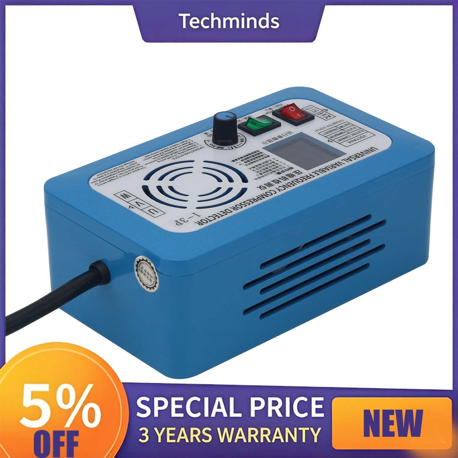1-3/4/5HP AC Frequency Conversion Air Compressor Detector AC200-240V ColorScreen
