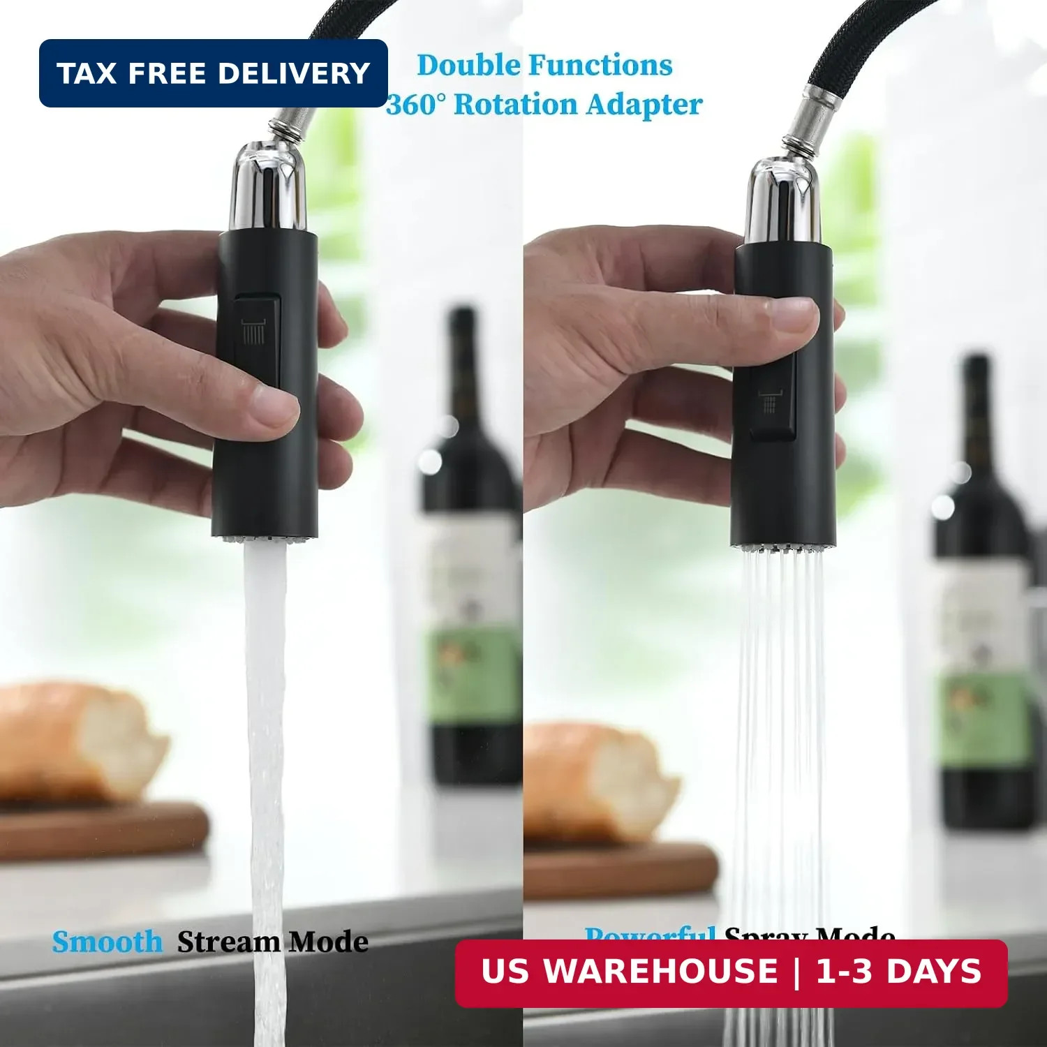 Black Kitchen Faucet with Pull Down Sprayer, High Arc Stainless Steel Mate