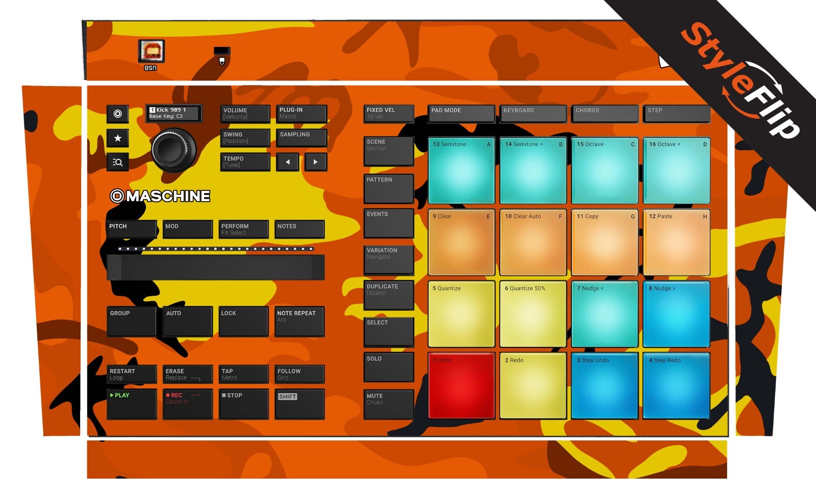 NI Maschine Mikro MK3 Skins | Orange Camo | Protective Decal | StyleFlip Skins