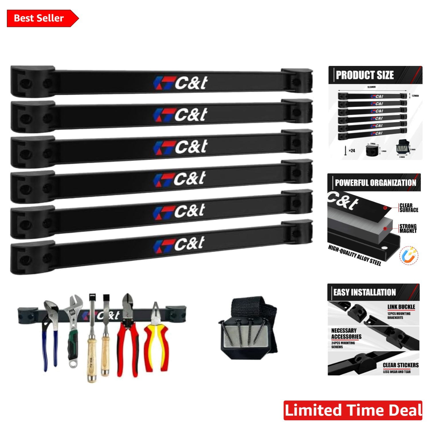7-Piece Magnetic Tool Holder Set for Garage & Workshop Organization