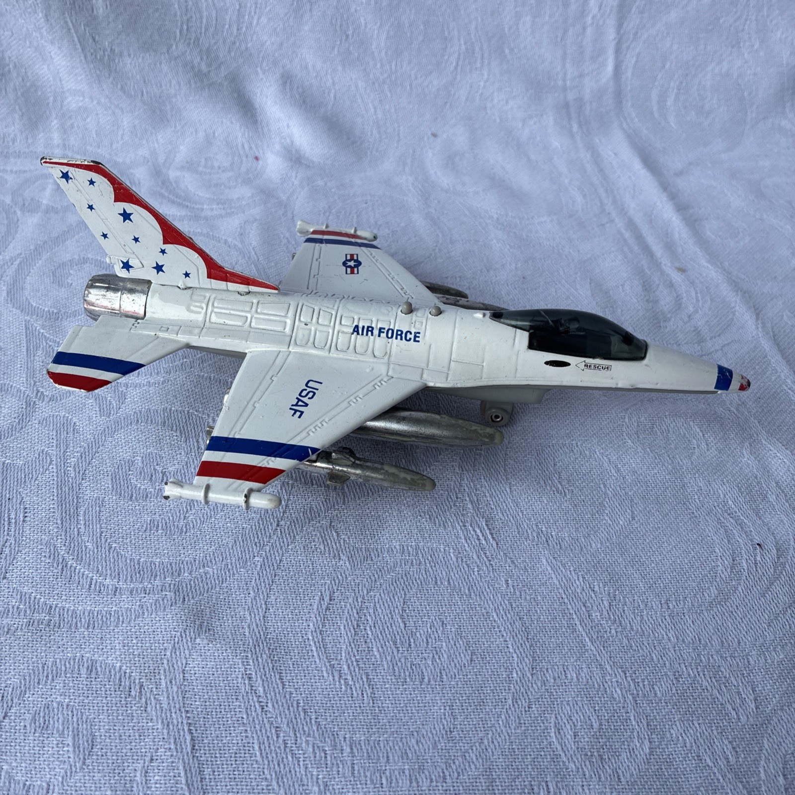 Vtg USAF US Military Air Force White Red Blue Jet Plane Toy Diecast Desk Model