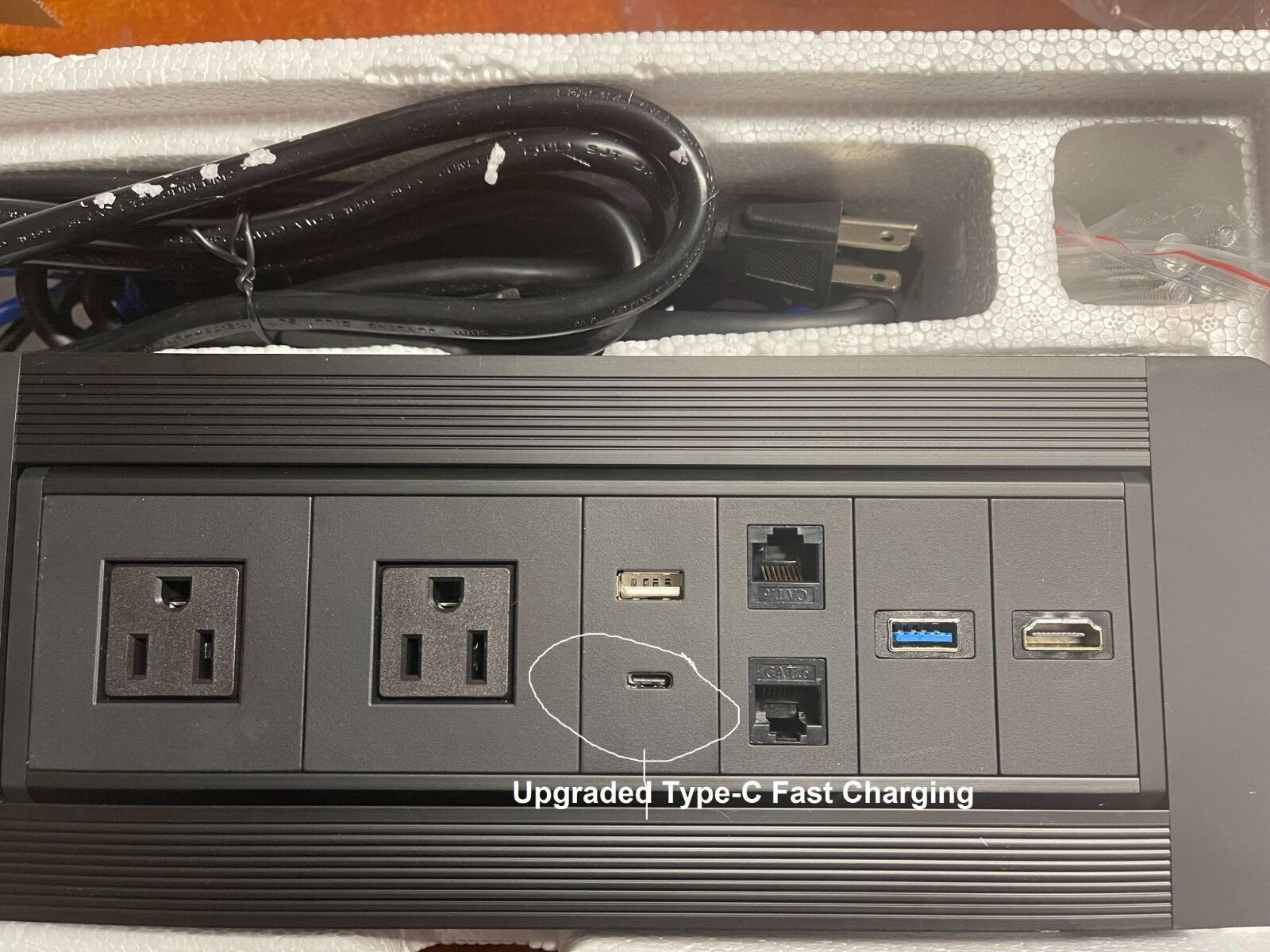 Power Grommet Data Center HDMI/Power Outlet/CAT 6/USB/Type-C-Conference Table