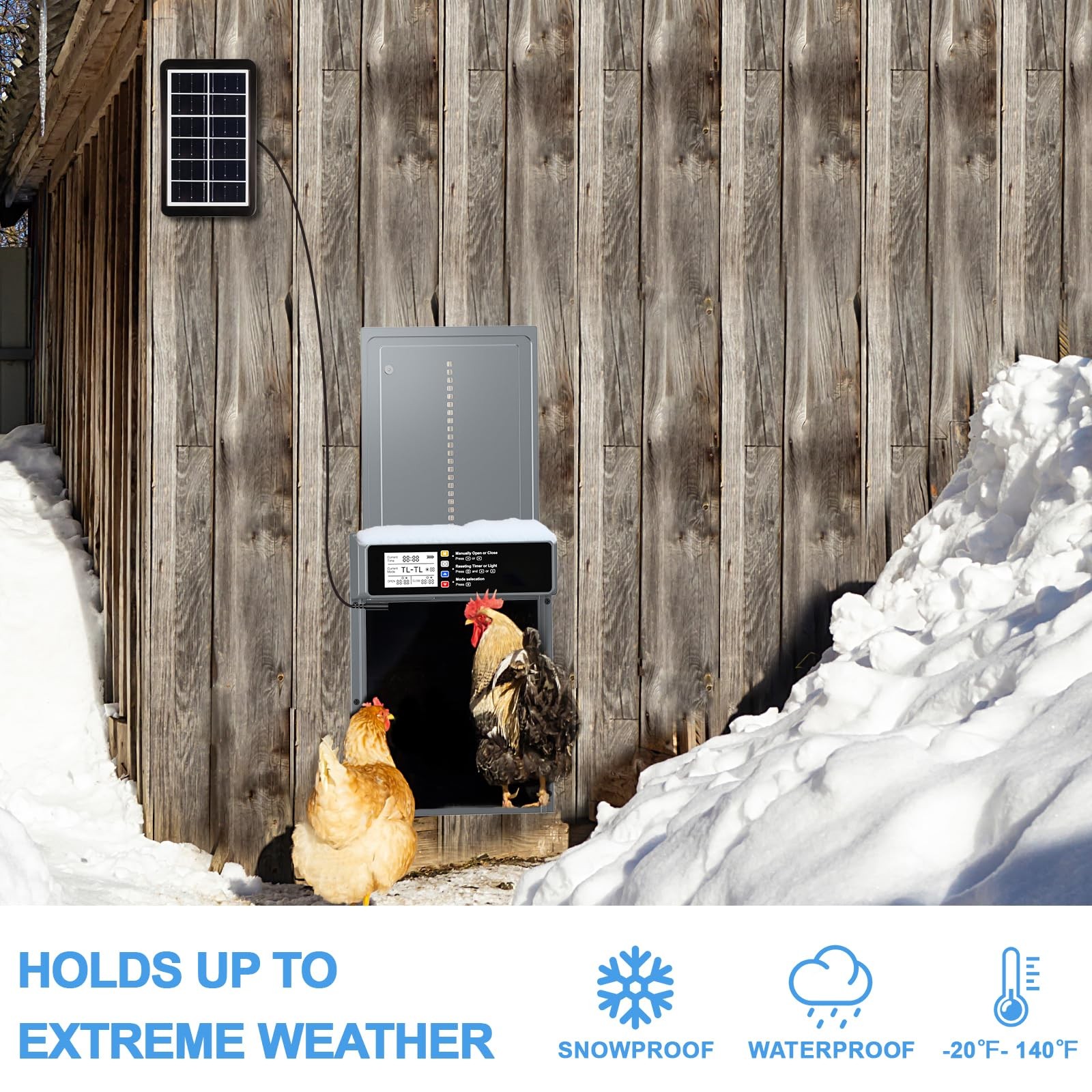 Automatic Chicken Coop Door Solar Powered, LCD Display Automatic Chicken Door...