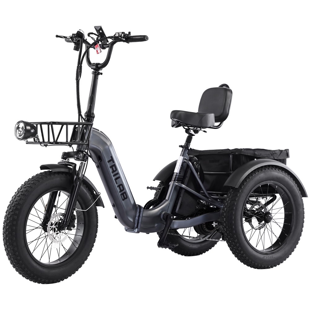 20" Electric Cargo Trike 500W 50Mi Fat Tire 3-Wheel Foldable Tricycle for Adults