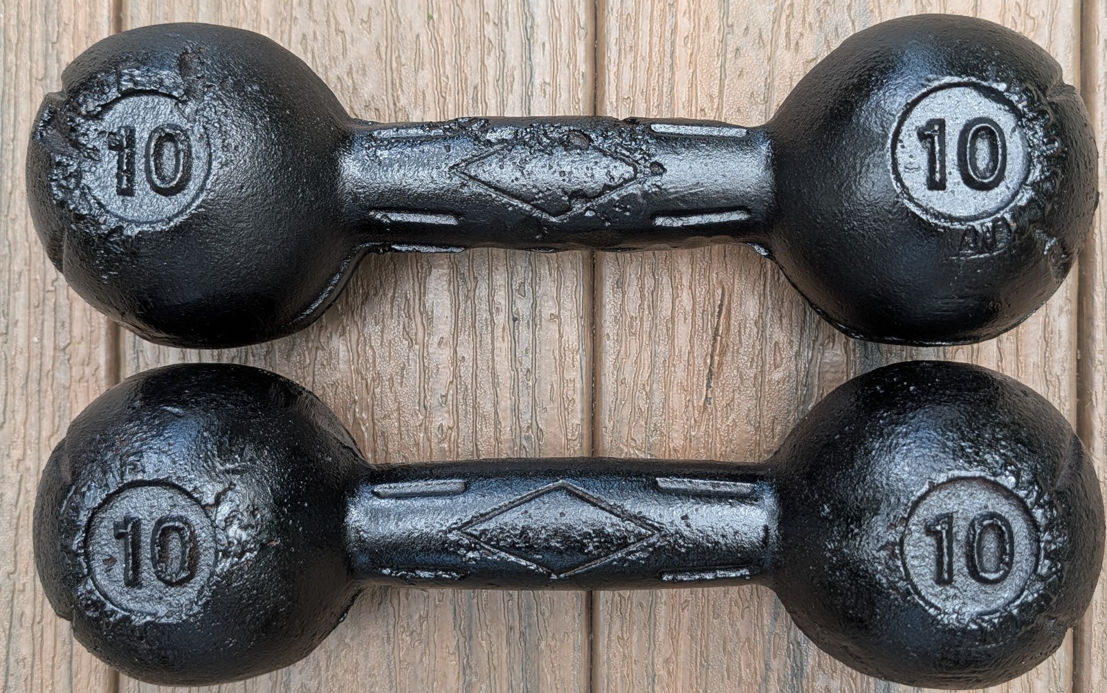 Vtg. (2) RARE 10 Lb. DAN LURIE Cast Iron Pistol Grip Globe Brooklyn NY Dumbbells